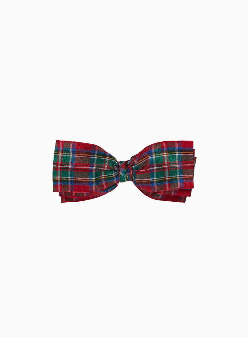 Lily Rose Clip Ribbon Bow Hair Clip in Red Tartan
