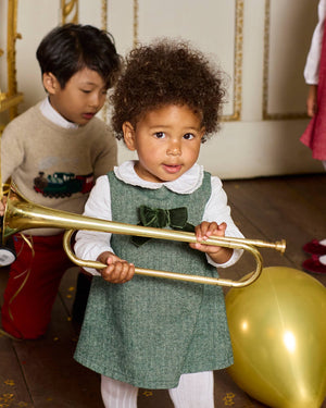 Confiture Dress Baby Georgina Bow Dress in Green Herringbone