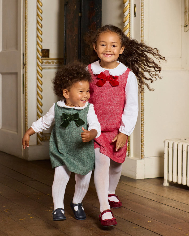 Confiture Dress Baby Georgina Bow Dress in Green Herringbone