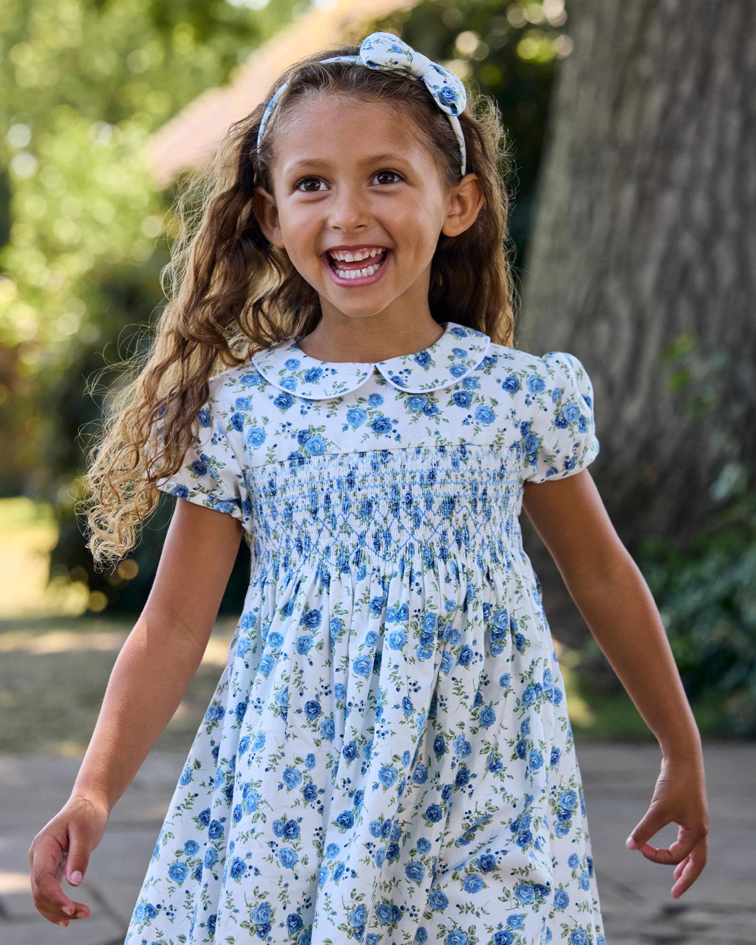 Confiture Dress Arabella Rose Floral Smocked Dress in Blue