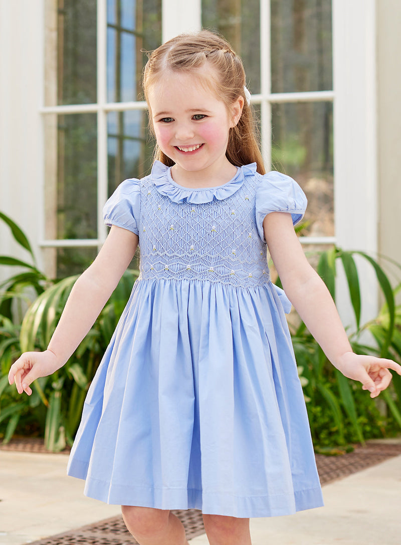 Lily Rose Dress Willow Rose Hand Smocked Dress in Cornflower Blue
