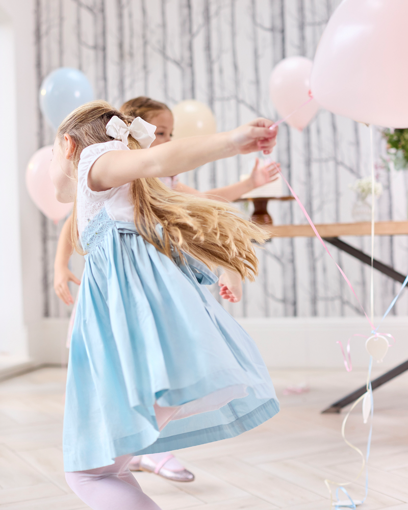 Lily Rose Dress Rose Hand Smocked Dress in Sea Blue
