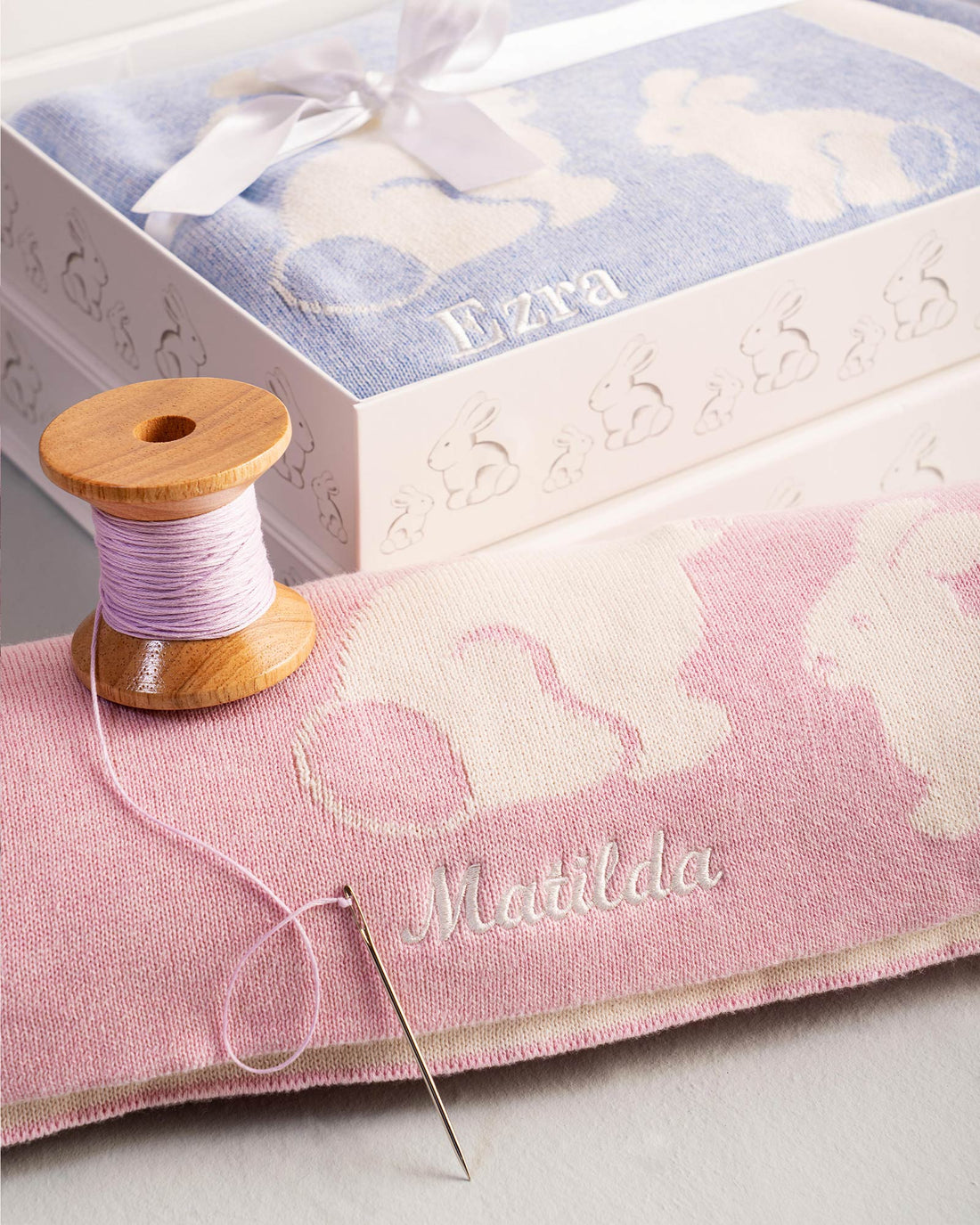 Lapinou Blanket Knitted Bunny Blanket in Pale Pink