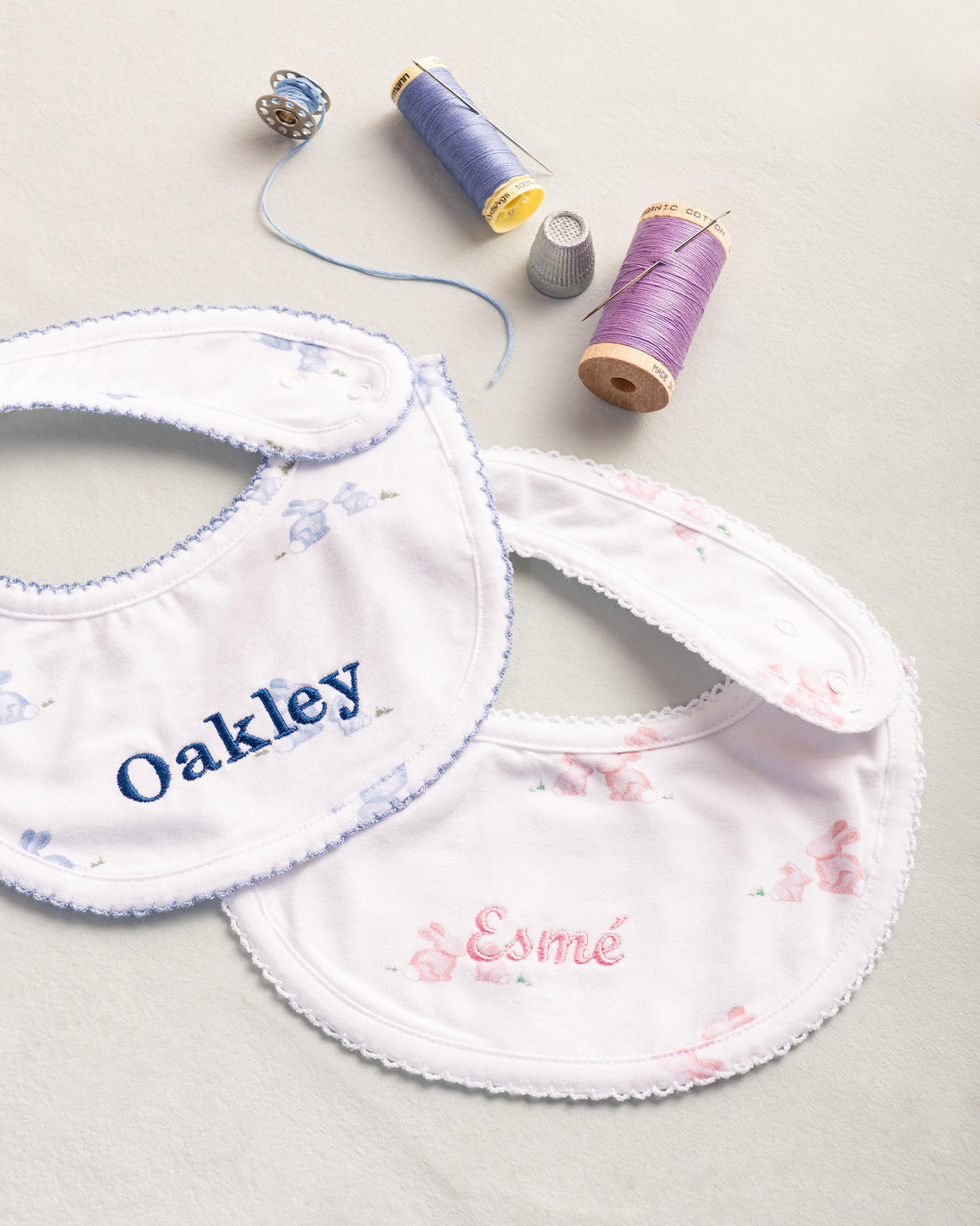 Lapinou Bib Baby Bib in Pale Blue Bunny