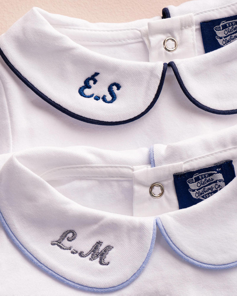 Chelsea Clothing Company Body Baby Long-Sleeved Milo Body in White/Navy