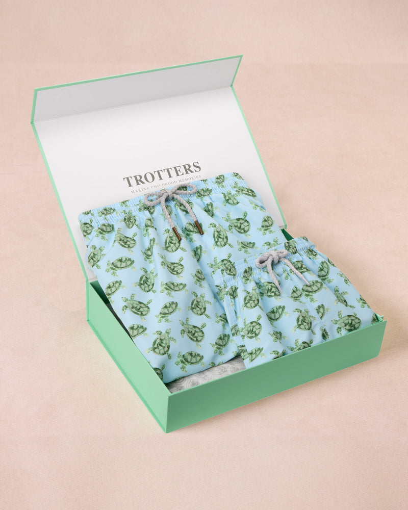 Trotters Childrenswear Gift Set Daddy & Me Baby - Blue Turtle Swimshorts Gift Set