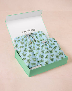 Trotters Childrenswear Gift Set Daddy & Me Boys - Blue Turtle Swimshorts Gift Set