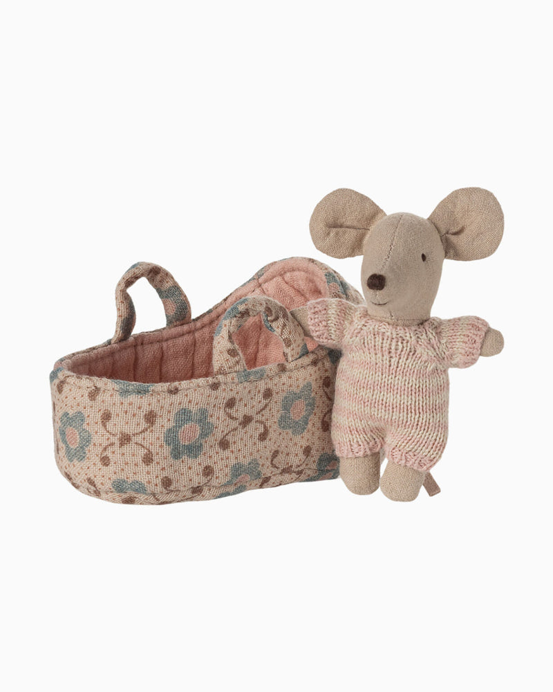 Maileg Toy Maileg Carry Cot Baby Mouse Rose