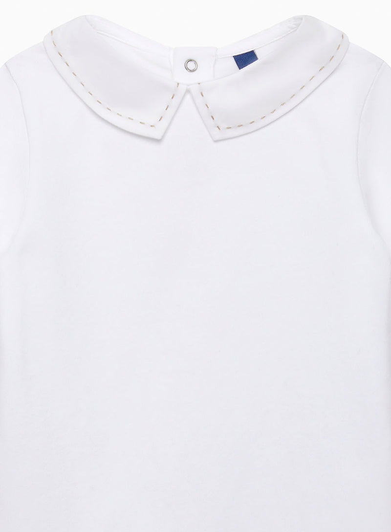 Chelsea Clothing Company Body Baby Long Sleeved Monty Stitched Body in White/Oatmeal