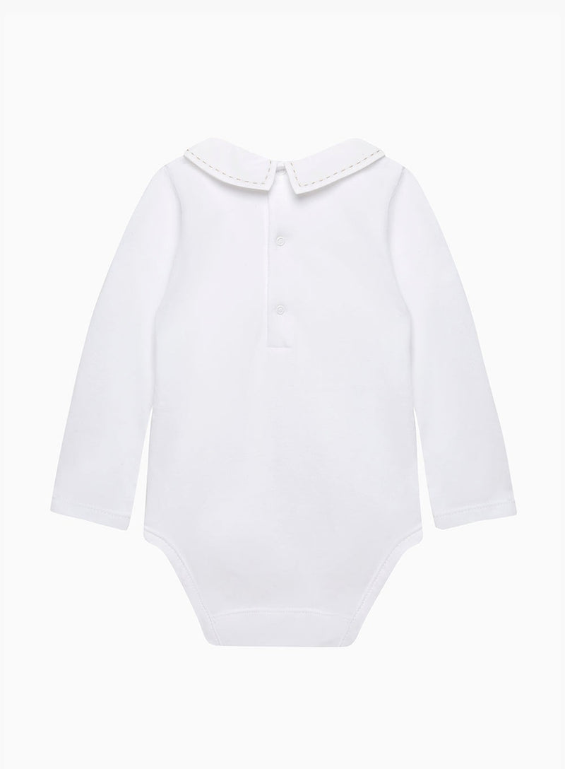 Chelsea Clothing Company Body Baby Long Sleeved Monty Stitched Body in White/Oatmeal