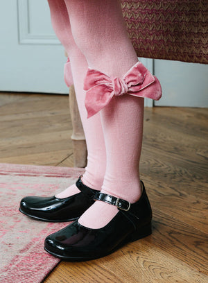 Chelsea Clothing Company Tights Velvet Bow Tights in Pink