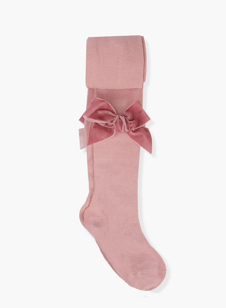 Chelsea Clothing Company Tights Velvet Bow Tights in Pink