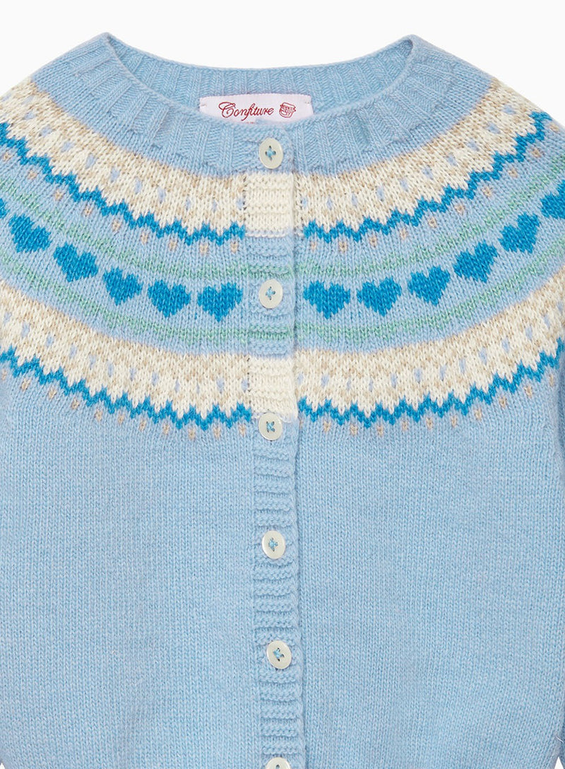 Confiture Cardigan Baby Natasha Fair Isle Cardigan in Pale Blue