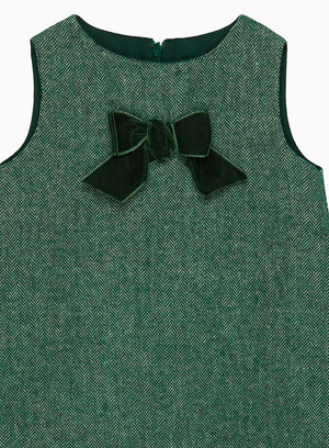 Confiture Dress Baby Georgina Bow Dress in Green Herringbone