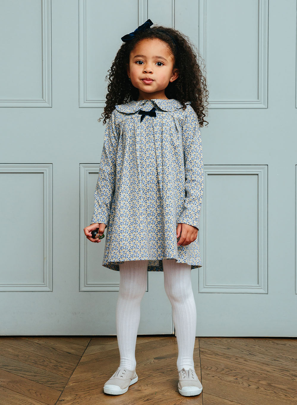 Girls Layla Pretty Collar Dress in Blue Floral | Trotters