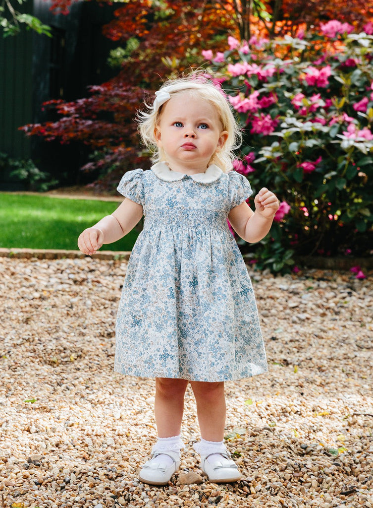 Confiture Dress Little Arabella Bloom Smocked Dress in Sea Blue Floral