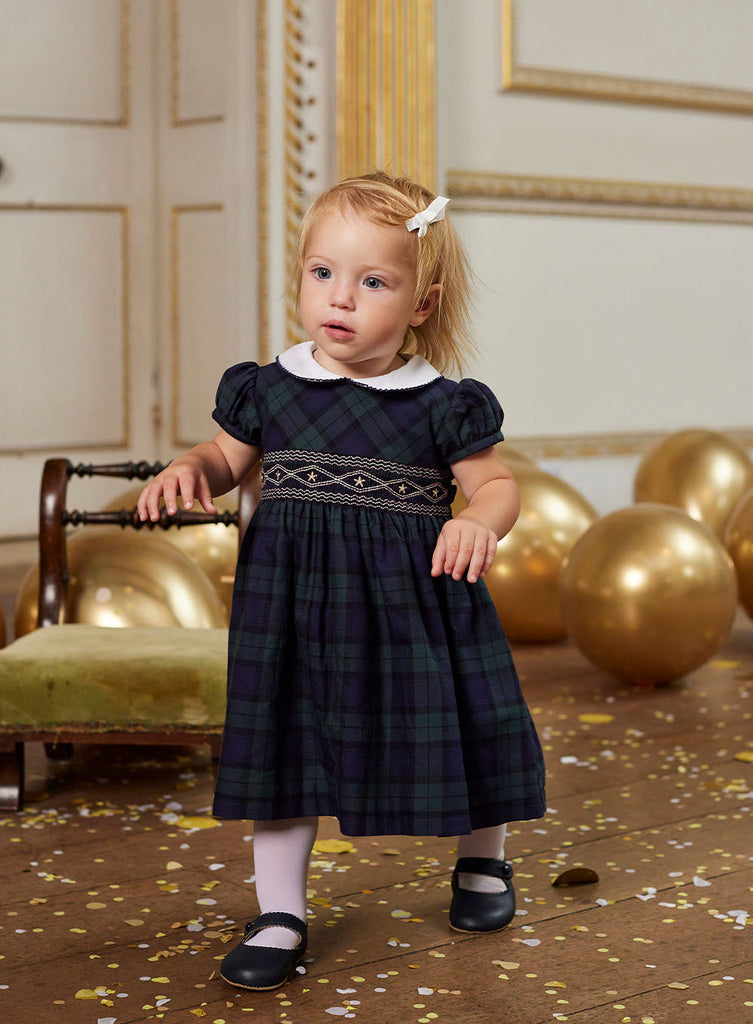 Confiture Dress Little Charlotte Smocked Dress in Navy Tartan
