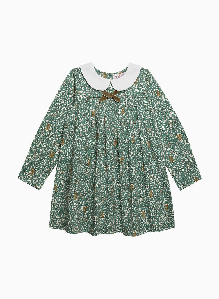 Girls Louise Jersey Dress Soft Green Woodland Bunny | Trotters