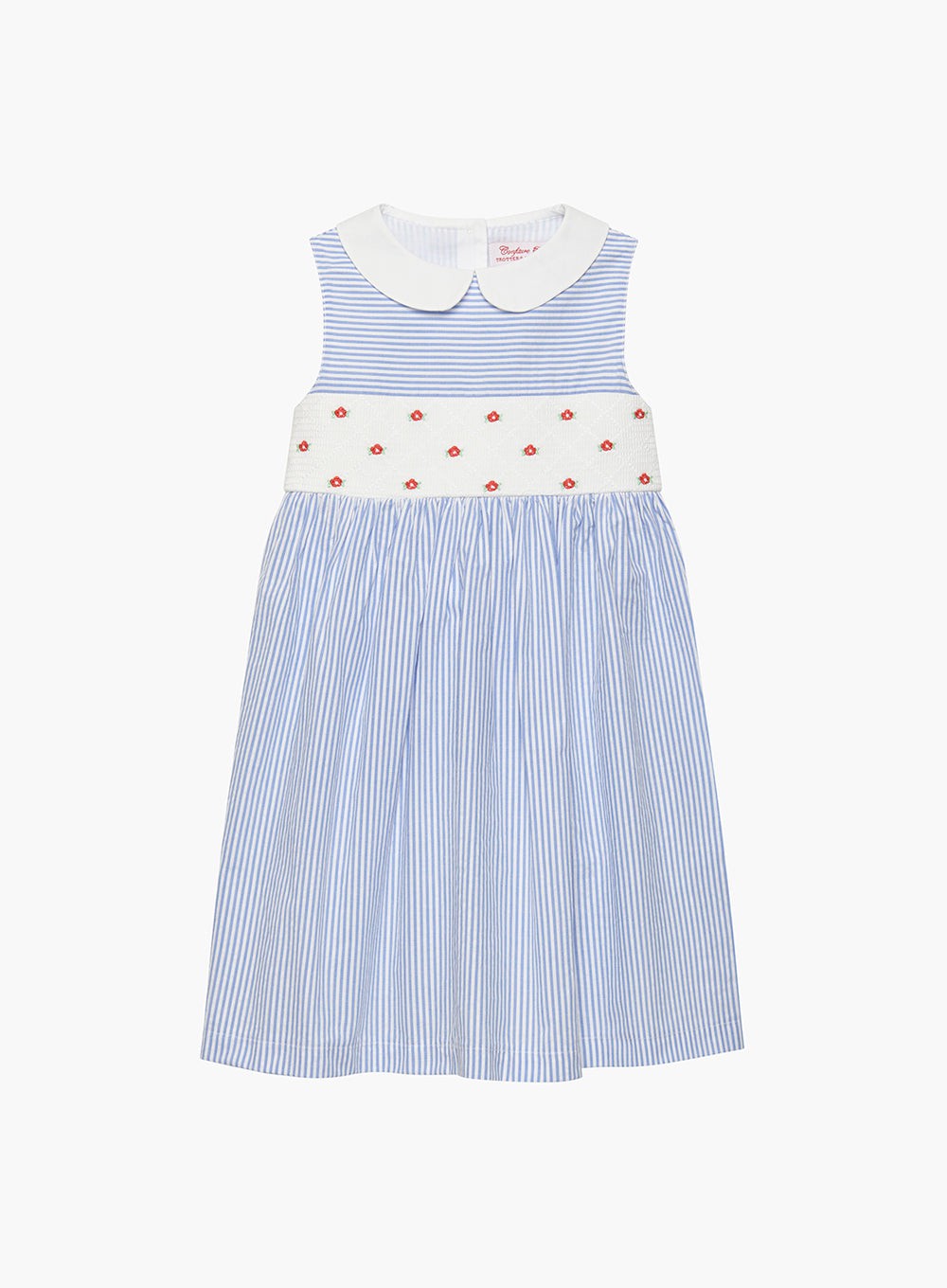 Girls Tilly Smocked Dress in Blue Stripe | Trotters London