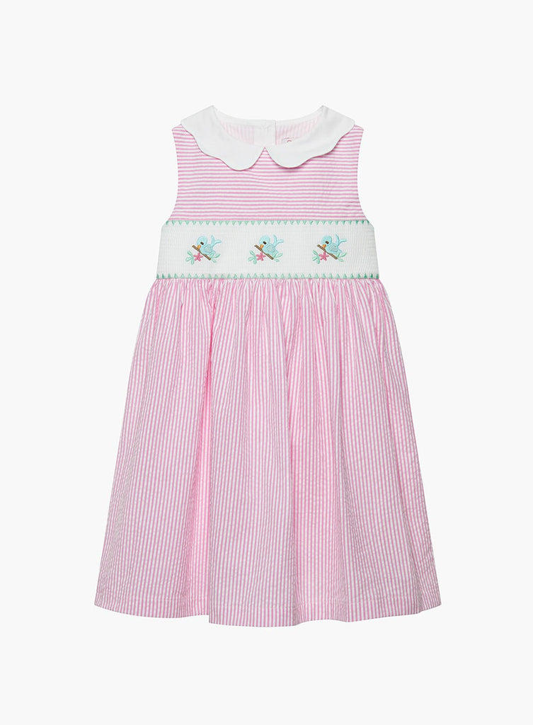 Girls Tweetie Bird Smocked Dress in Pink Stripe | Trotters London