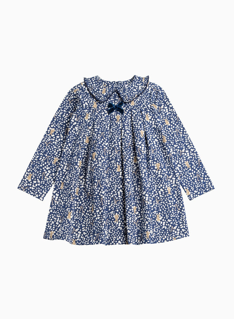 Confiture Girls' Woodland Bunny Jersey Dress in Navy | Trotters