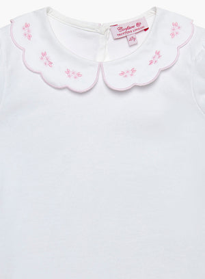 Confiture Top Ava Embroidered Petal Jersey Top in White/Pink