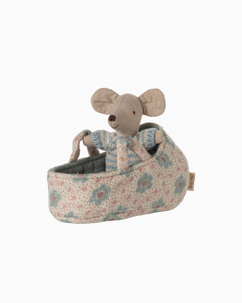 Maileg Toy Maileg Carry Cot Baby Mouse Blue