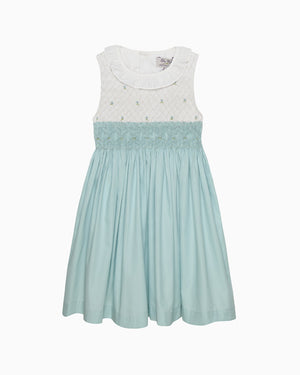 Lily Rose Dress Sleeveless Willow Hand Smocked Dress in Sea Blue