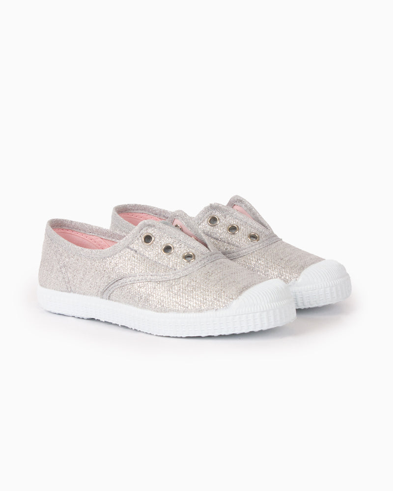 Hampton Canvas Canvas Shoes Hampton Canvas Plum Print Plimsolls in Silver
