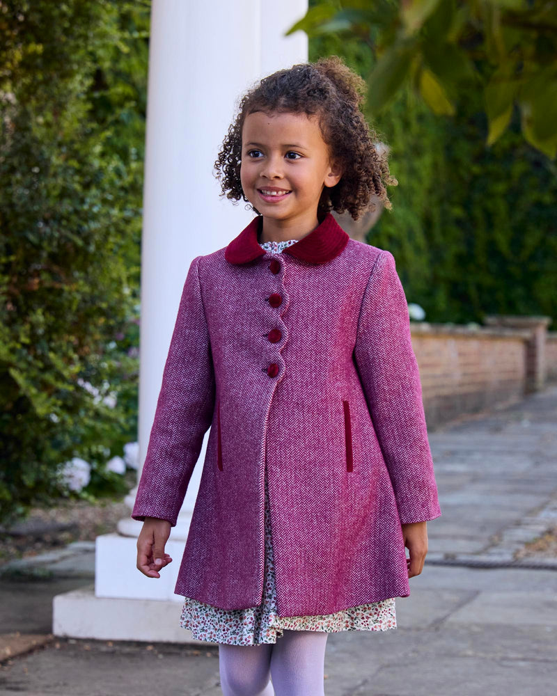 Trotters Heritage Coat Matilda Swing Coat in Plum Herringbone