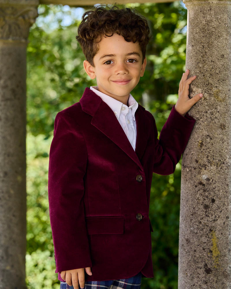 Trotters Heritage Blazer Hamish Velvet Blazer in Claret