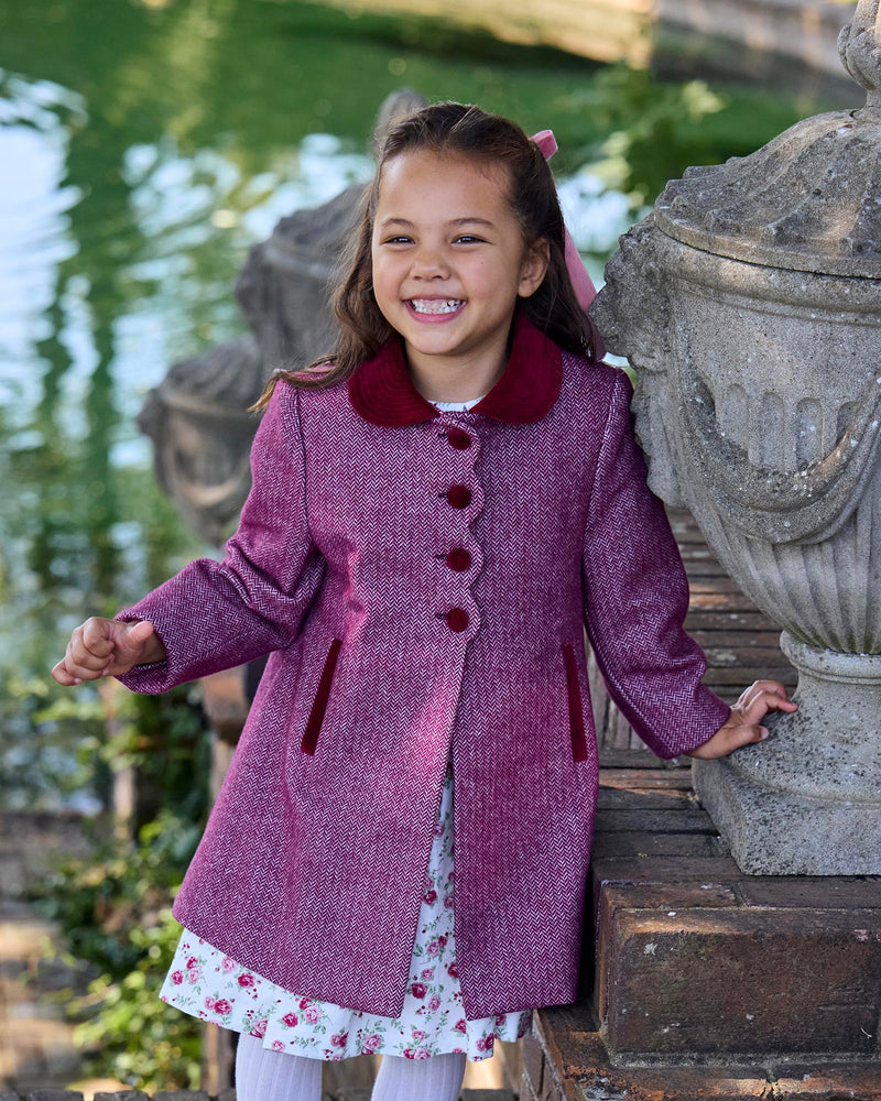 Trotters Heritage Coat Matilda Swing Coat in Plum Herringbone