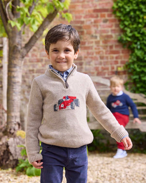 Chelsea Clothing Company Jumper Charles Car Half Zip Jumper in Oatmeal