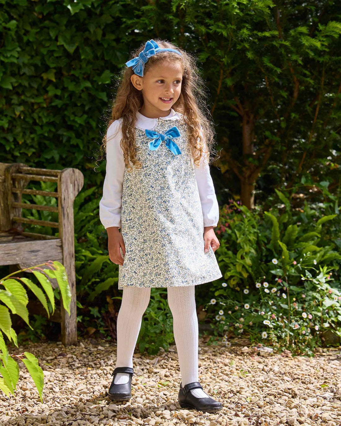 Confiture Dress Cord Ditsy Floral Pinafore in Blue