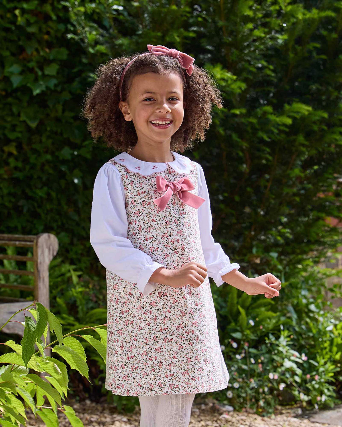 Confiture Dress Cord Ditsy Floral Pinafore in Pink