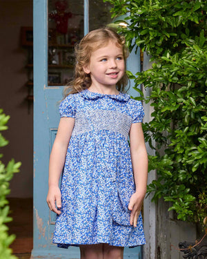 Lily Rose Dress Smocked Dress in Blue Mitsi Valeria