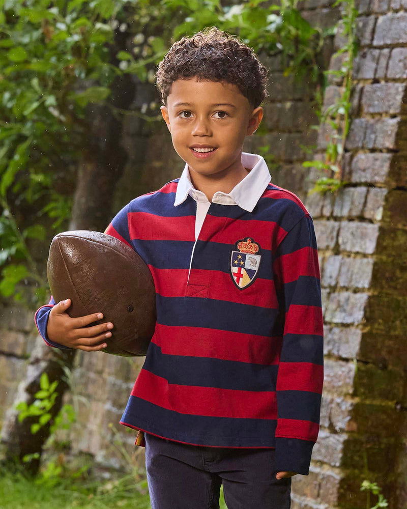 Chelsea Clothing Company Top Nicholas Rugby Shirt in Red/Navy Stripe