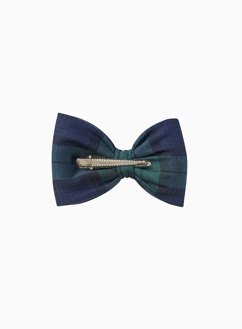 Lily Rose Clip Bow Hair Clip in Navy Tartan