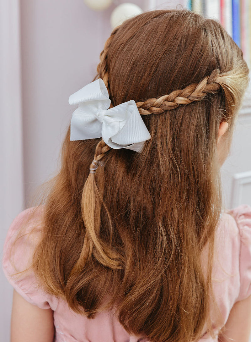 Lily Rose Clip Extra Large Bow Hair Clip in White