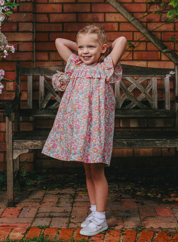 Girls Betsy Ruffle Dress Coral Betsy | Trotters London