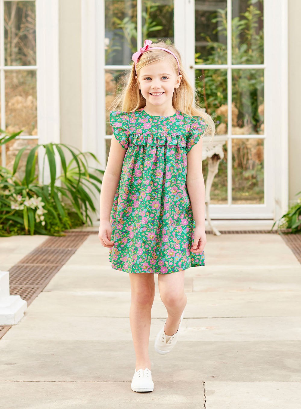 Girls Green Betsy Dress | Trotters London
