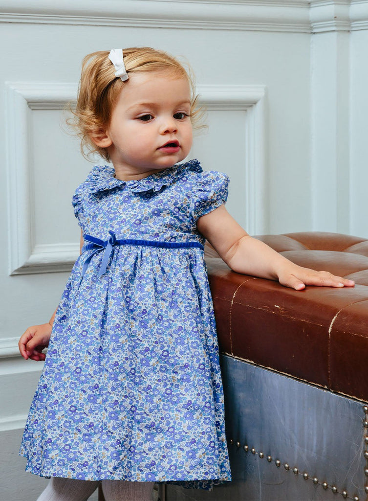 Baby Girls Betsy Ann Bow Dress Blue Betsy Ann | Trotters London