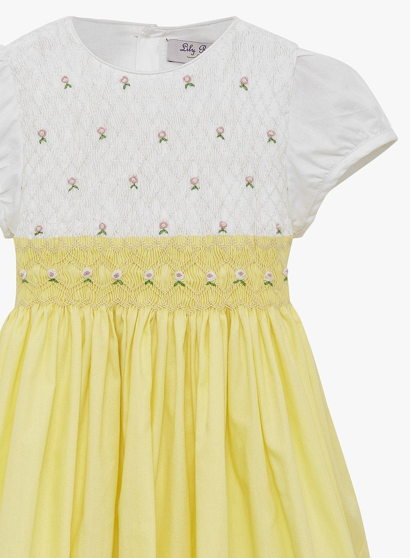 Lily Rose Dress Rose Hand Smocked Dress in Lemon