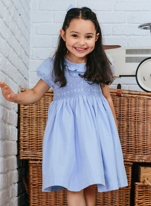 Lily Rose Dress Willow Rose Hand Smocked Dress in Cornflower Blue