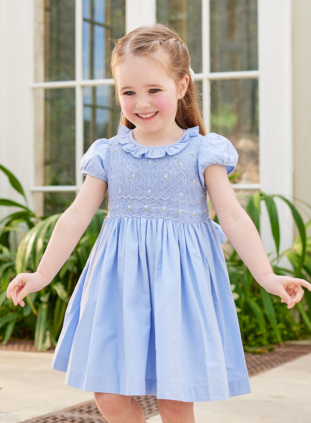 Lily Rose Dress Willow Rose Hand Smocked Dress in Cornflower Blue