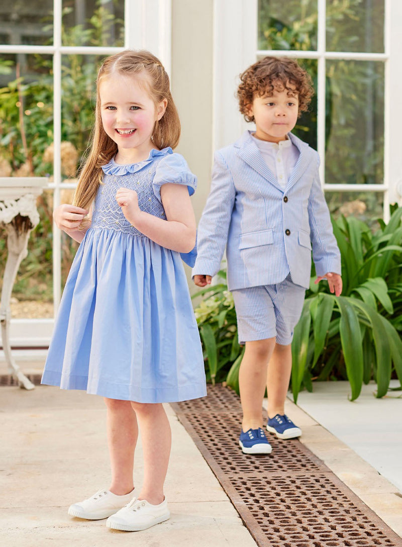 Lily Rose Dress Willow Rose Hand Smocked Dress in Cornflower Blue
