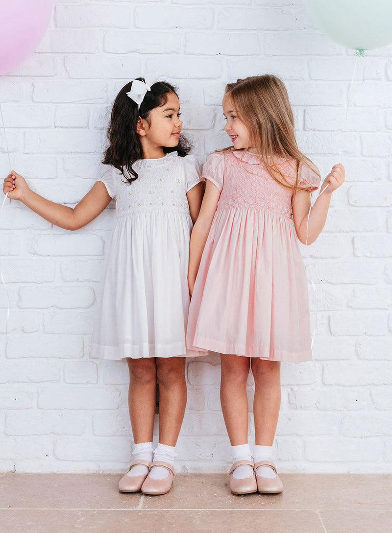 Lily Rose Dress Willow Rose Hand Smocked Dress in White