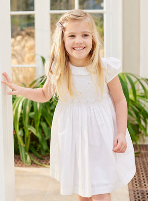 Lily Rose Dress Willow Rose Hand Smocked Dress in White