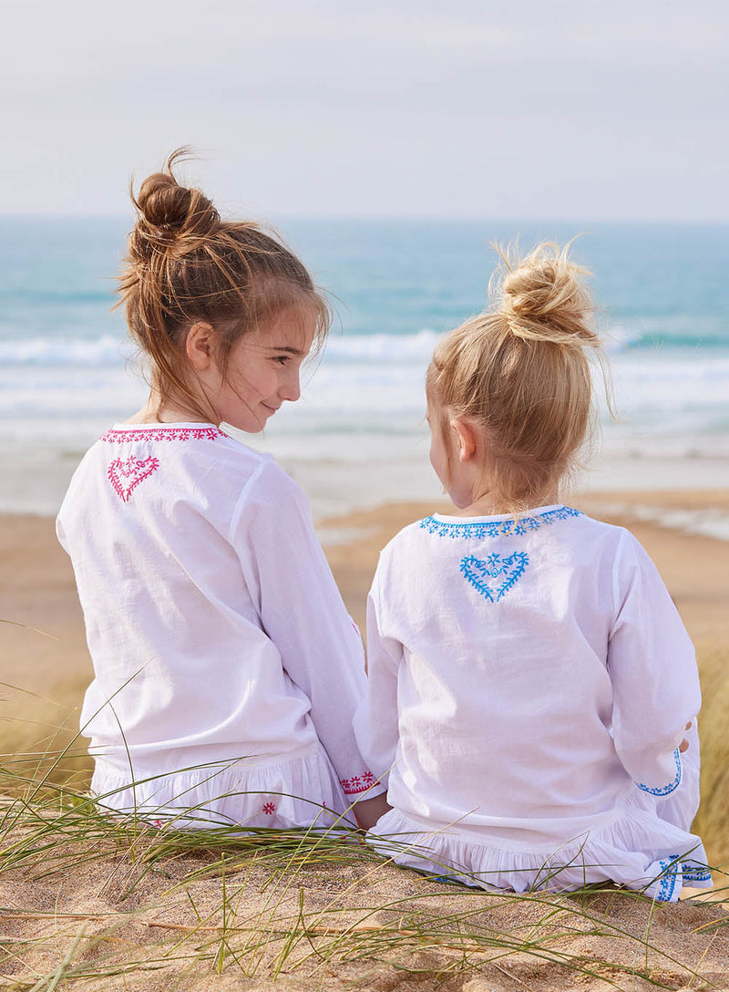 Lily Rose Kaftan Embroidered Kaftan in White/Blue