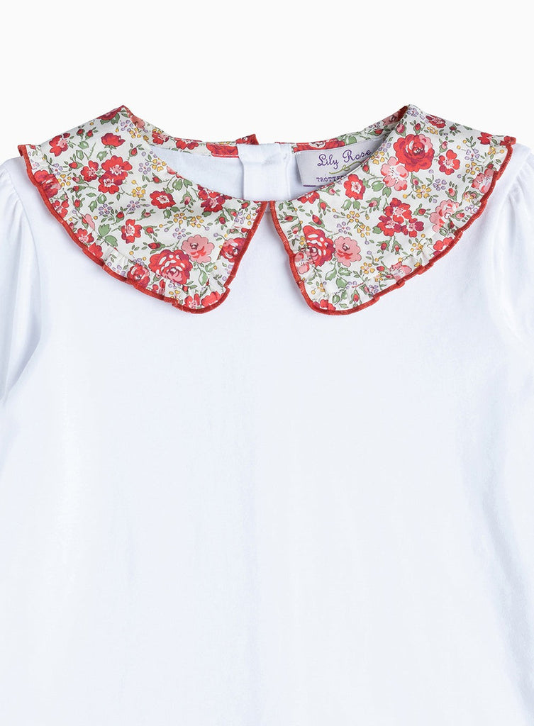 Girls Felicite Pie Crust Jersey Blouse White Red Felicite Trotters London